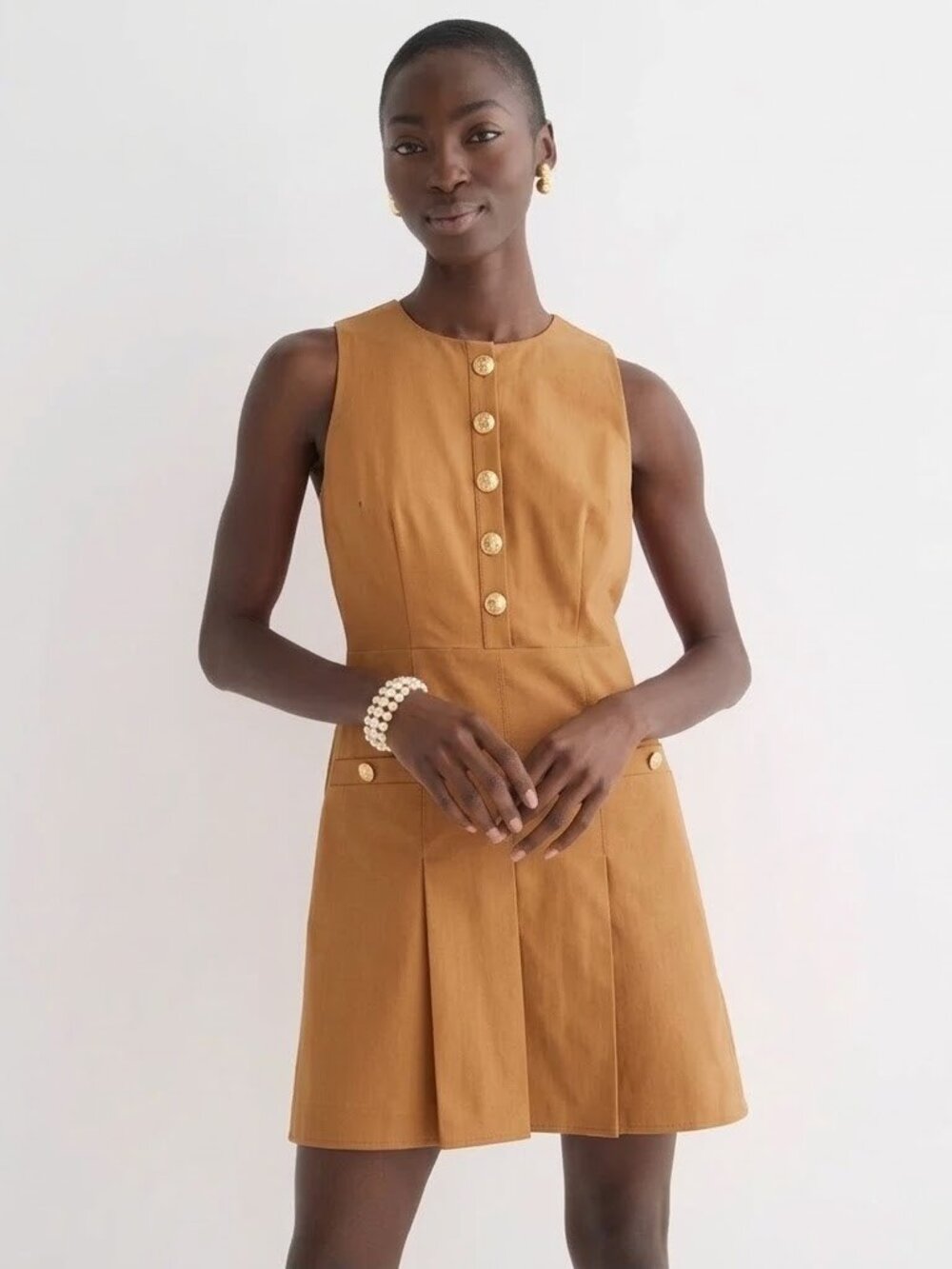 NWT J.Crew Sleeveless Pleated Mini Burnt Camel Italian Bi-stretch Wool Dress 10